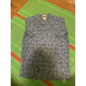 L.L. Bean Hawaiian Shirt Mens Large Blue Floral Button Up Short Sleeve Vintage